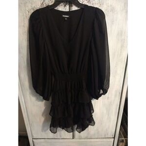 Express Sheer Ruffled Dress Black Wimsygoth Vintage Boho Fairycore